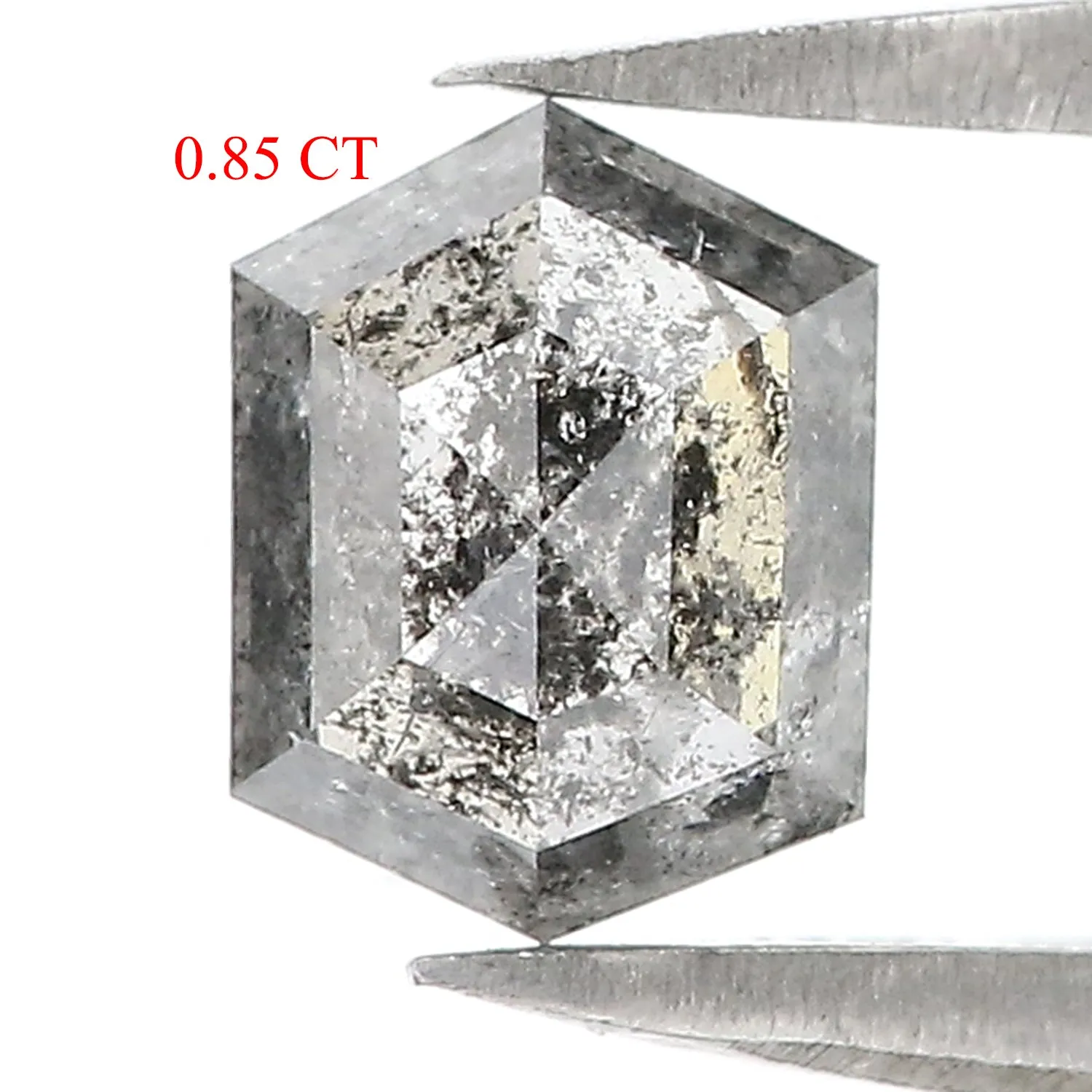 0.85 CT Natural Loose Hexagon Cut Diamond Salt And Pepper Hexagon Diamond 6.55 MM Natural Loose Black Grey Color Hexagon Cut Dia