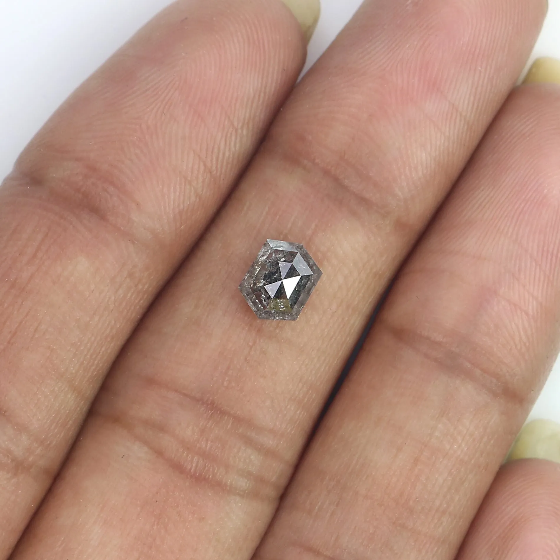 0.85 CT Natural Loose Hexagon Cut Diamond Salt And Pepper Hexagon Diamond 6.55 MM Natural Loose Black Grey Color Hexagon Cut Dia