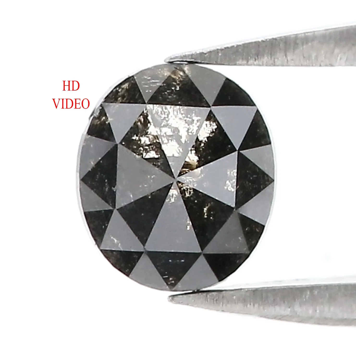 0.92 Natural Loose Oval Shape Diamond Salt And Pepper Oval Diamond 5.95 MM Natural Diamond Black Grey Color Oval Rose Cut Diamon