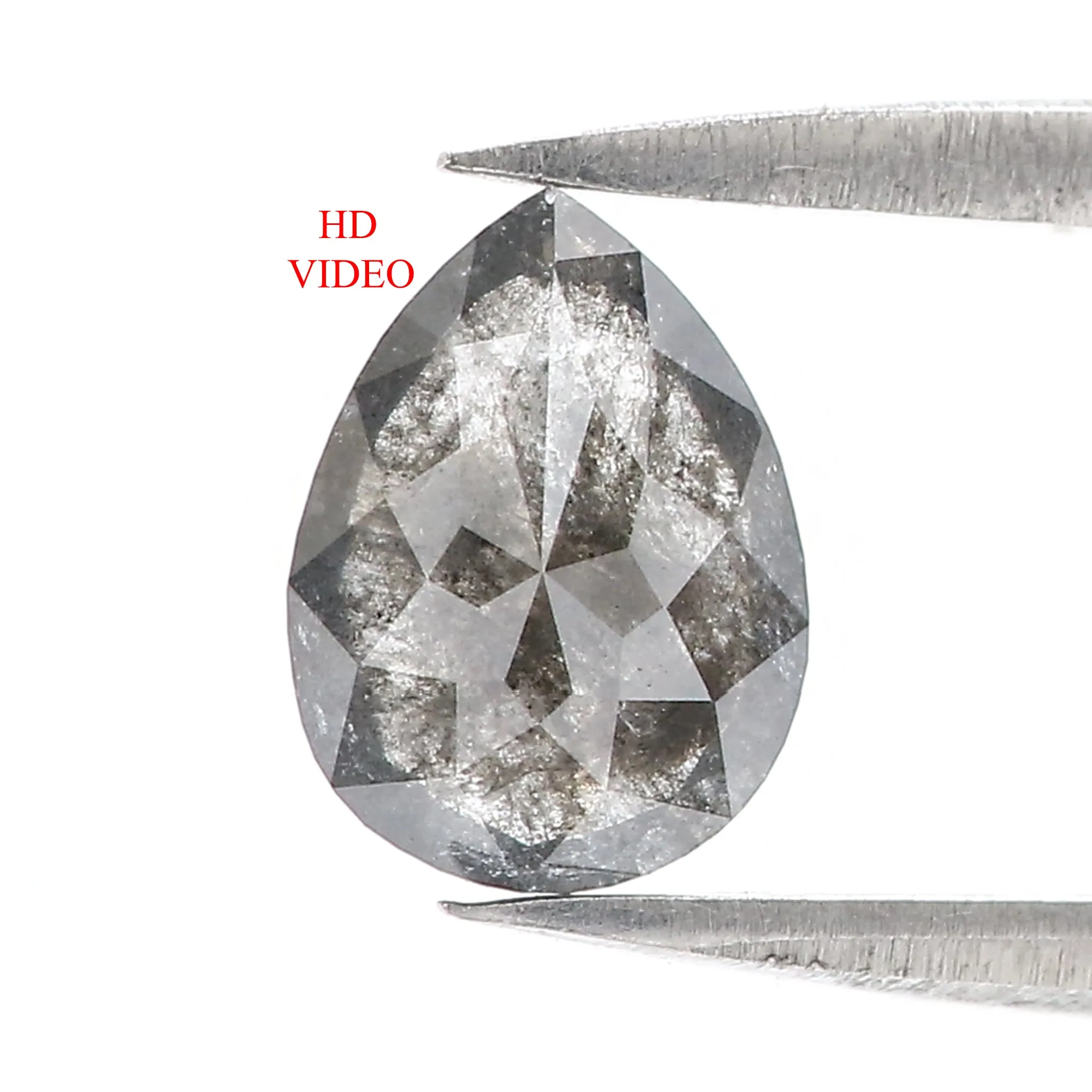 0.93 Ct Natural Loose Pear Shape Diamond Salt And Pepper Rose Cut Diamond 8.20 MM Natural Pear Rose Cut Black Grey Color Pear Di