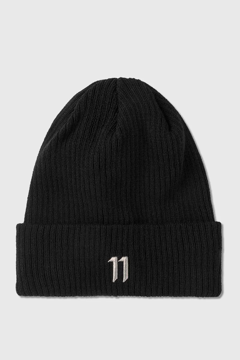 11 Ribbed Logo Beanie || Black / Light grey