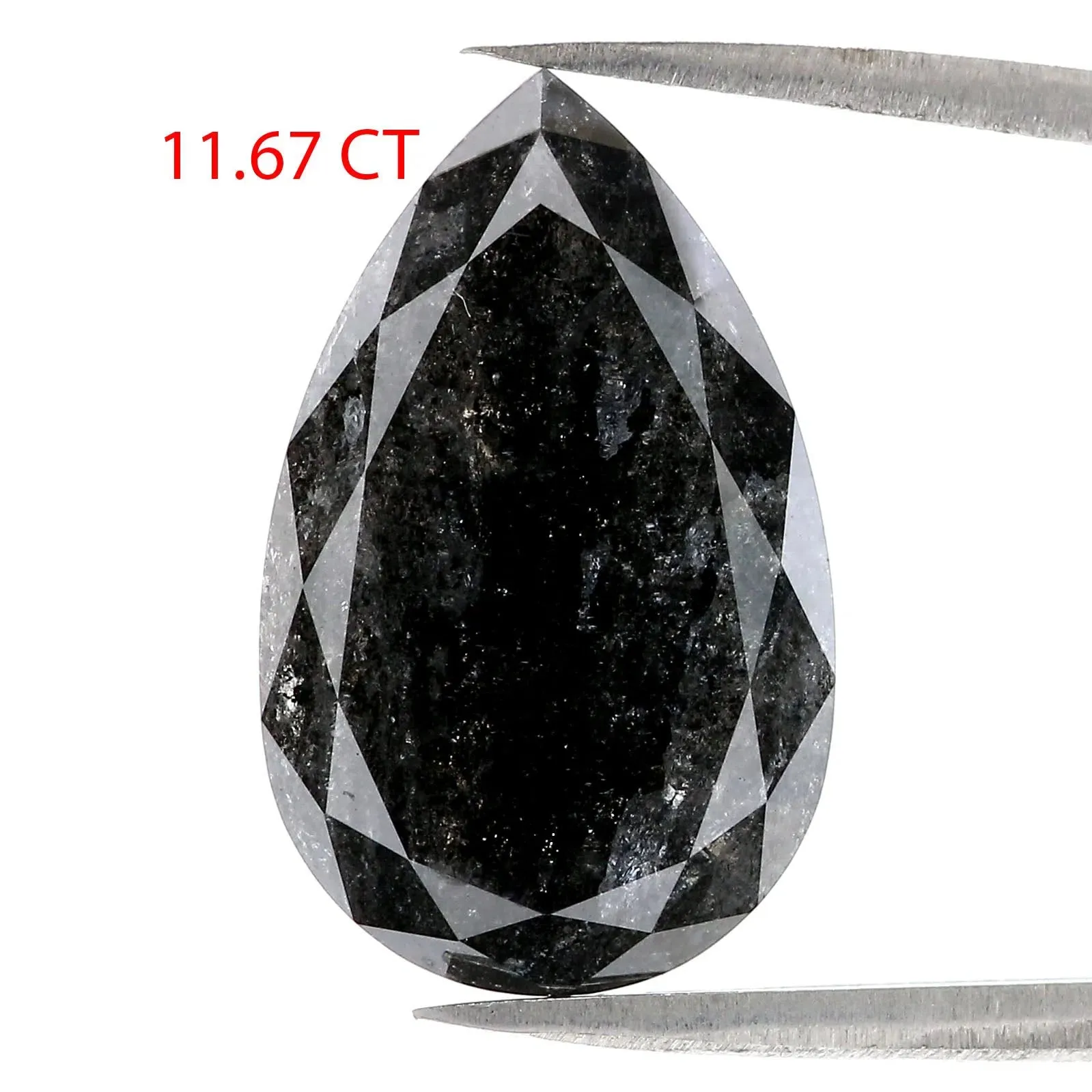 11.67 CT Natural Loose Pear Shape Diamond Salt And Pepper Pear Rose Cut Diamond 20.20 MM Black Grey Color Pear Rose Cut Diamond 