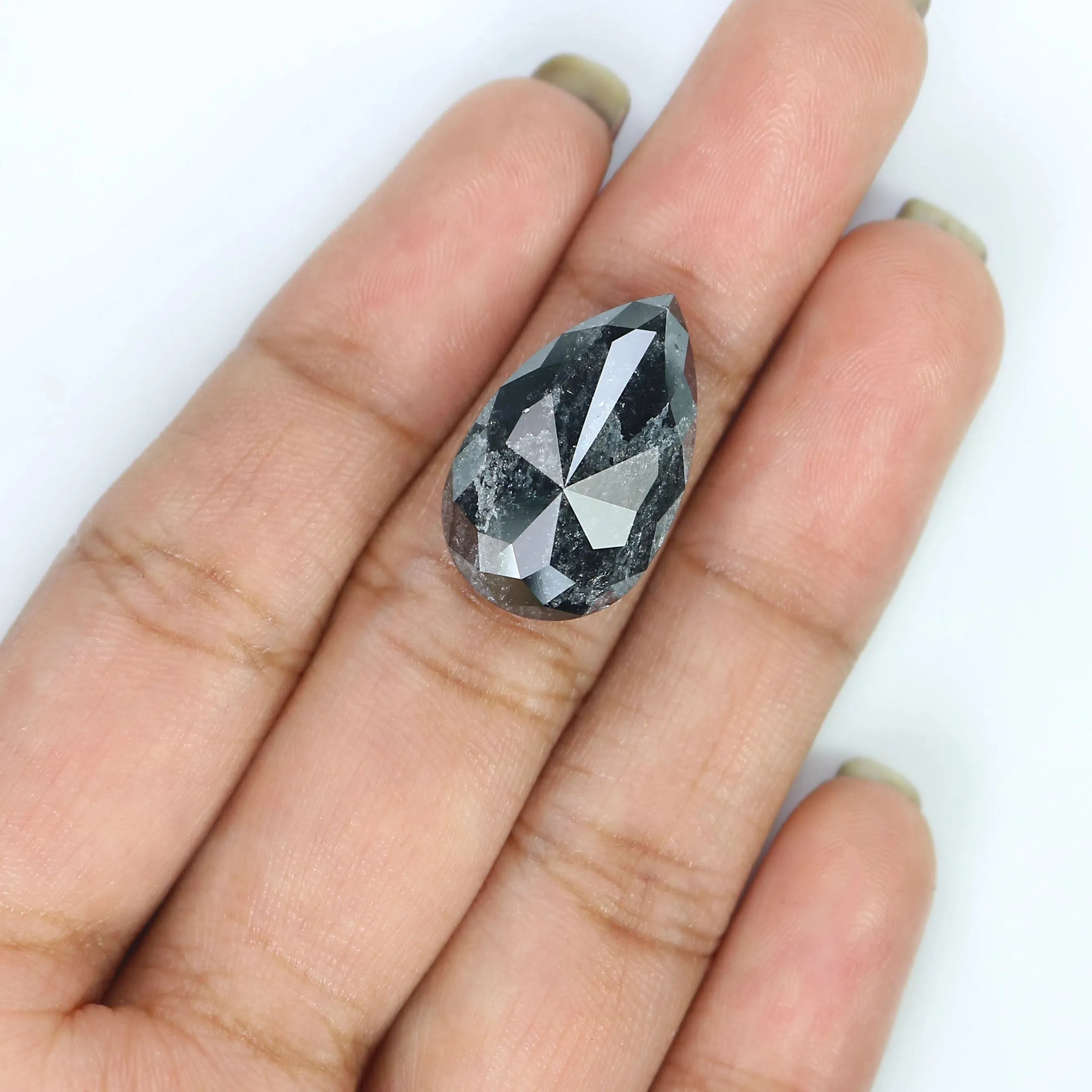 11.67 CT Natural Loose Pear Shape Diamond Salt And Pepper Pear Rose Cut Diamond 20.20 MM Black Grey Color Pear Rose Cut Diamond 