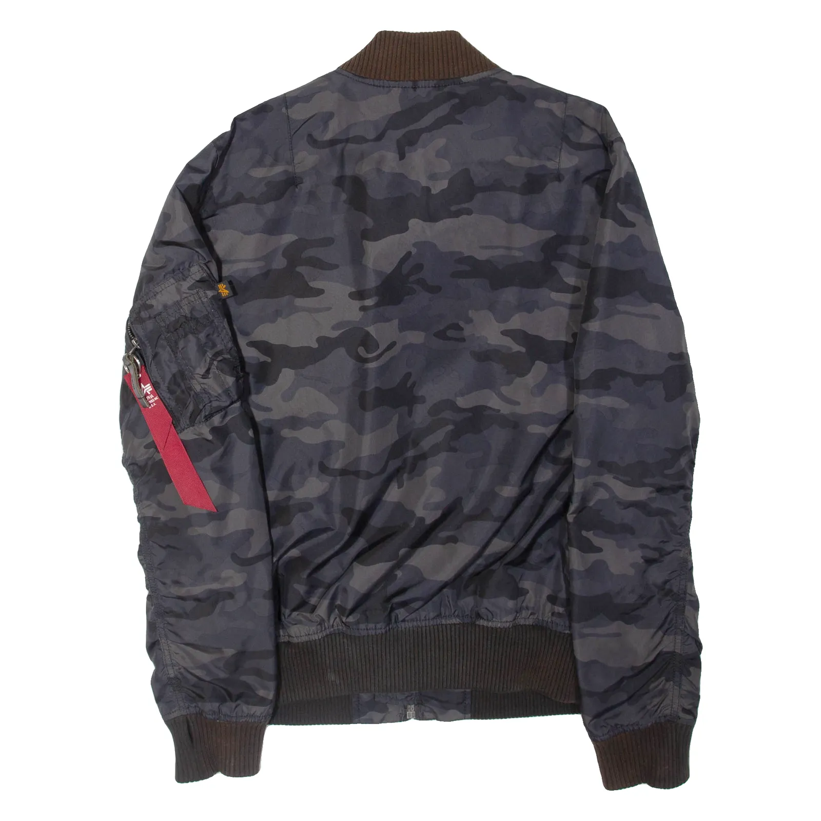 ALPHA INDUSTRIES Mens Bomber Jacket Grey Nylon Camouflage M