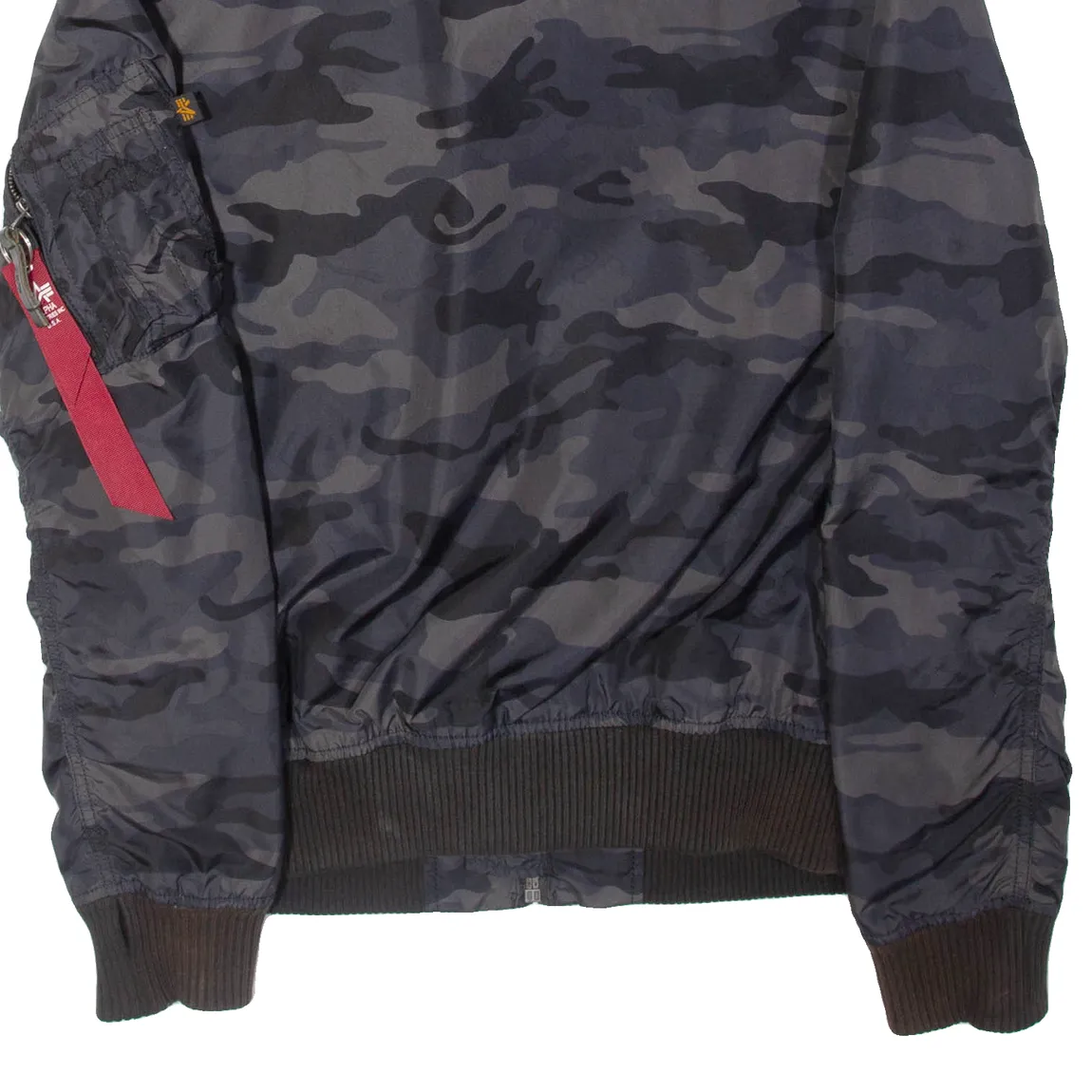 ALPHA INDUSTRIES Mens Bomber Jacket Grey Nylon Camouflage M