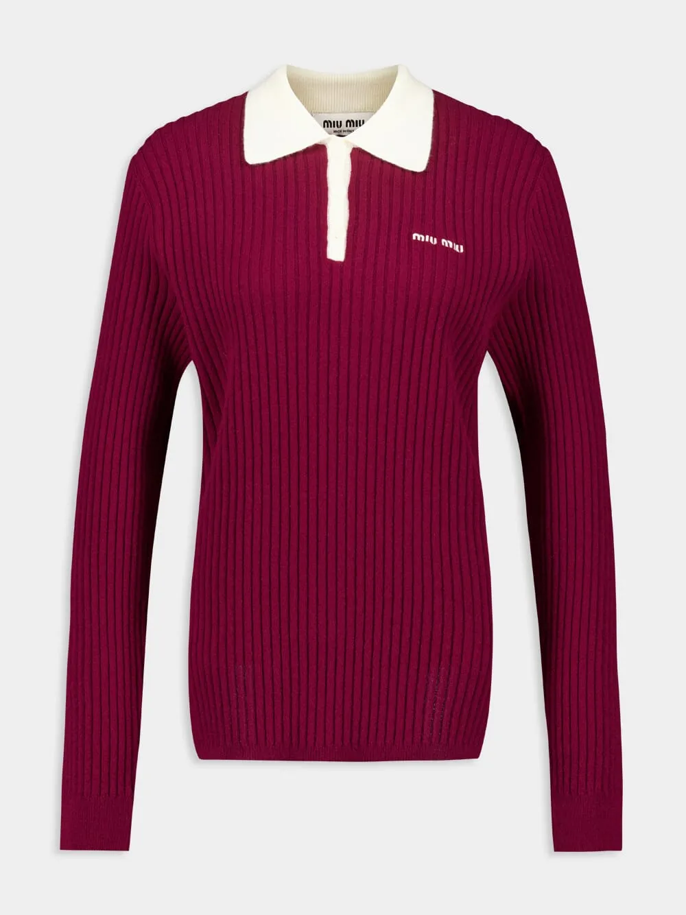 Amaranth Ribbed Cashmere Polo Shirt