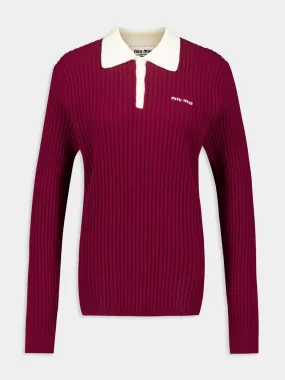 Amaranth Ribbed Cashmere Polo Shirt