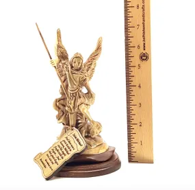 Archangel Michael Sculpture with Wings, 6.9 Carving from Olive Wood