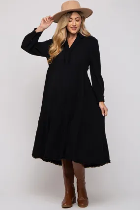 Black Fringe Maternity Midi Dress