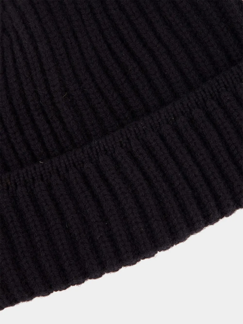 Black Ribbed Cashmere Beanie