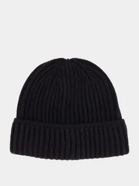 Black Ribbed Cashmere Beanie