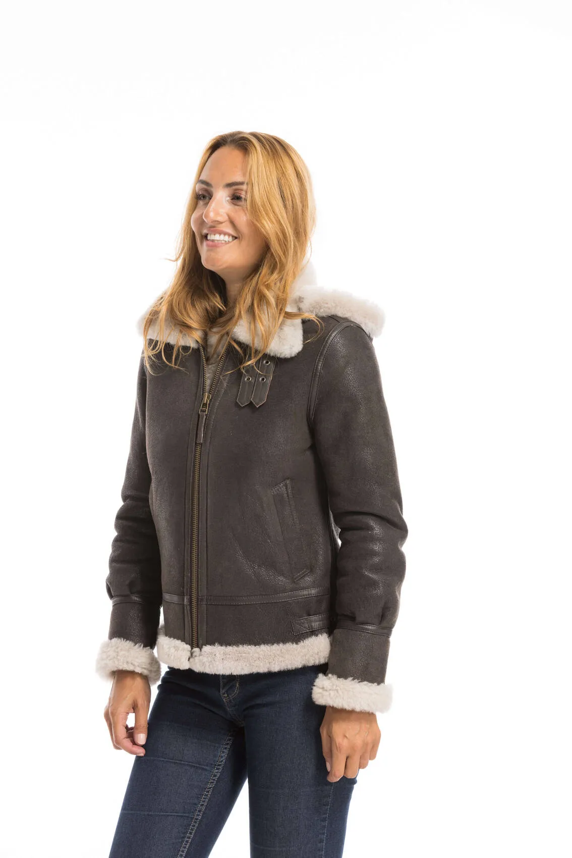 Brown woman bomber hood bomber