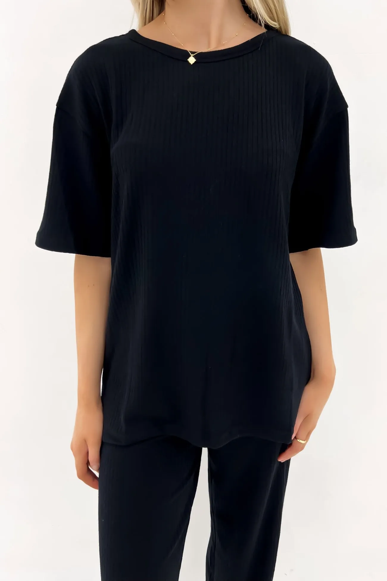 Caeleigh Ribbed Top Black