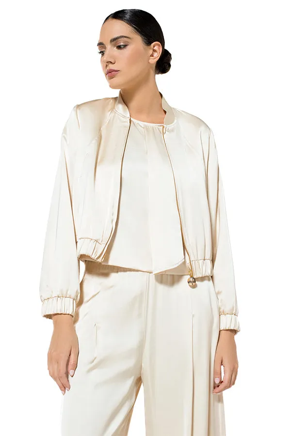 Caroline Biss CHAMPAGNE BEIGE SHINY BOMBER JACKET