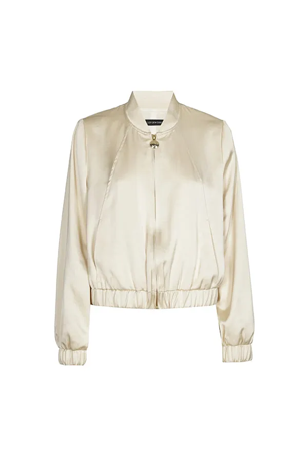 Caroline Biss CHAMPAGNE BEIGE SHINY BOMBER JACKET