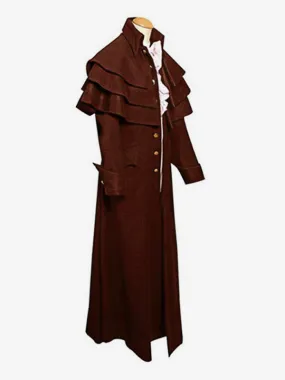 Coffee Brown Vintage Retro Medieval Priest's Stand-up Collar Button Jacket Costume