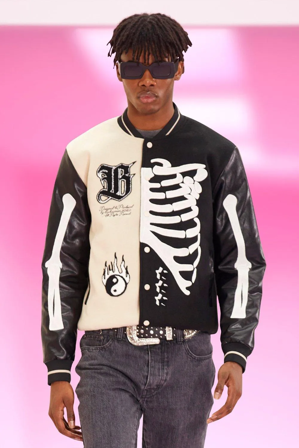 Colour Block Half Skelton Varsity Bomber