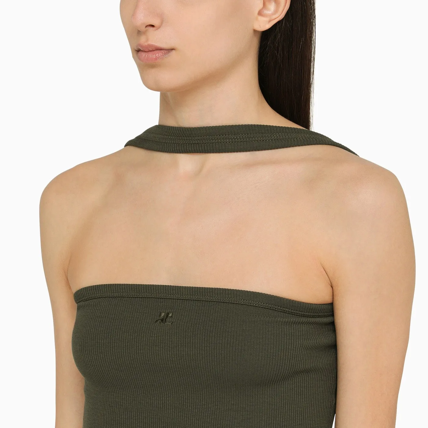 Courreges    Courrèges Military Green Ribbed Cotton Dress