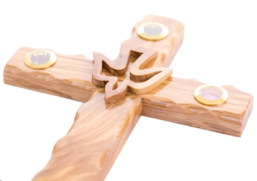 Cross with Holy Spirit Dove, 9.8 Holy Land Olive Wood