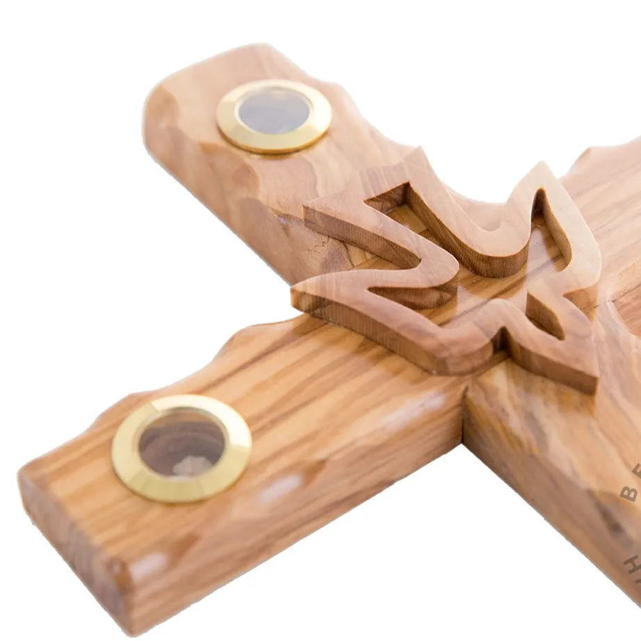 Cross with Holy Spirit Dove, 9.8 Holy Land Olive Wood