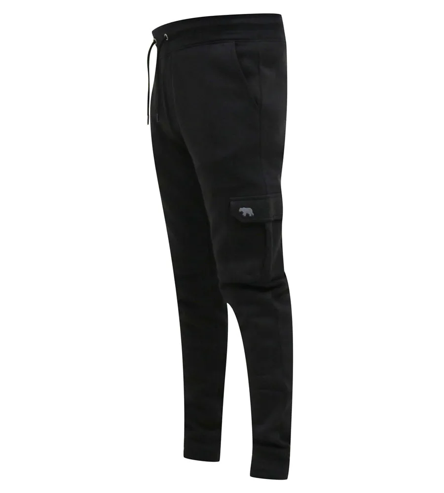 D555 Tall Mens Black Joggers With  Cargo Pocket and Ribbed Cuffs (TILDEN 2)