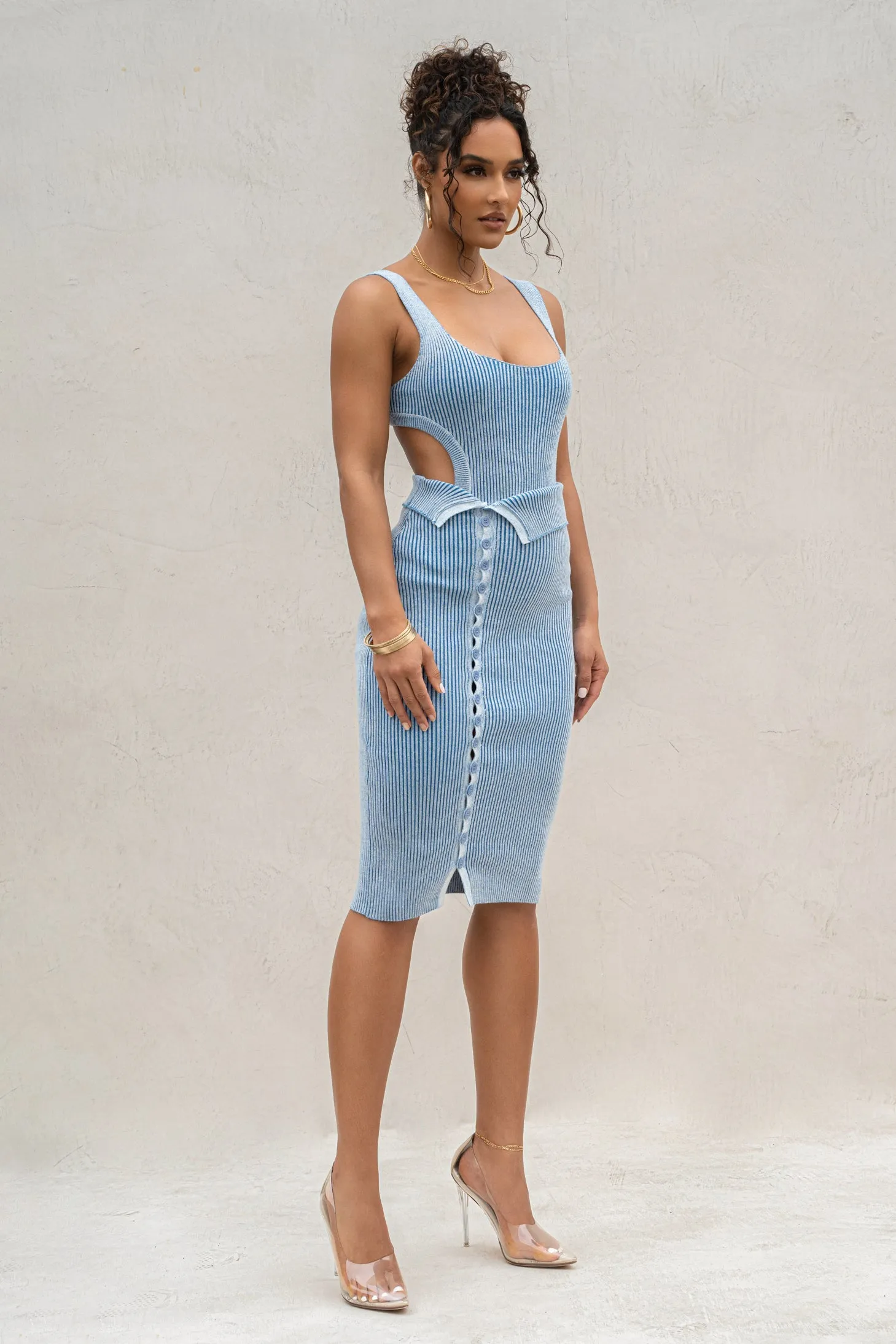 Denim/White Deana Ribbed Bodysuit