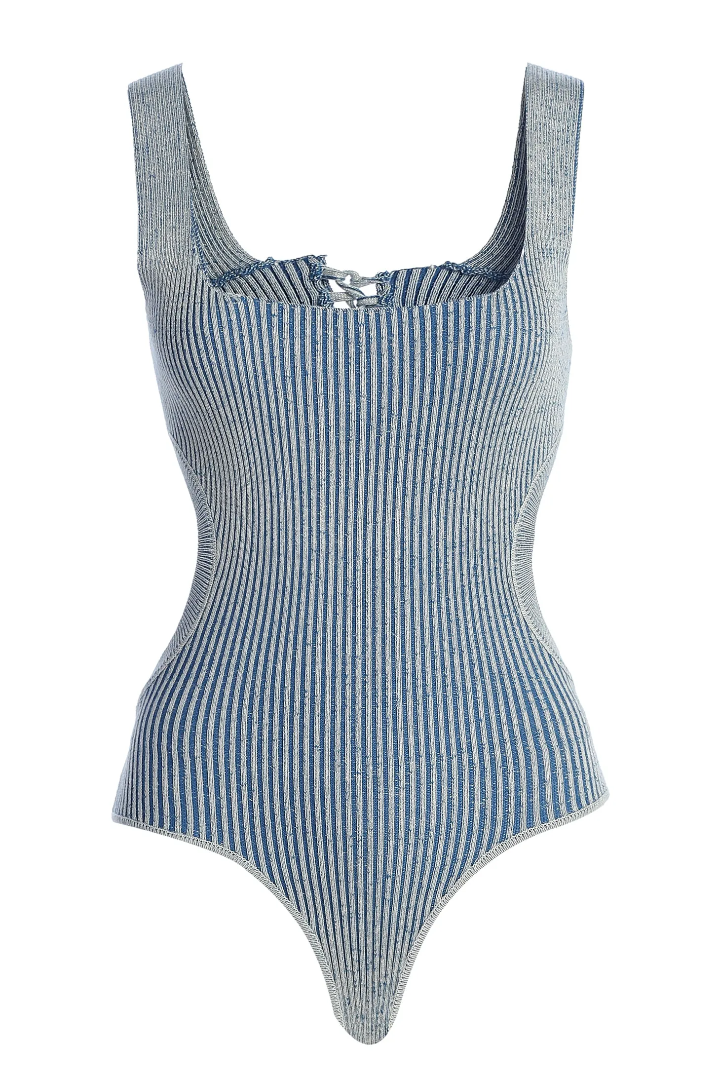 Denim/White Deana Ribbed Bodysuit