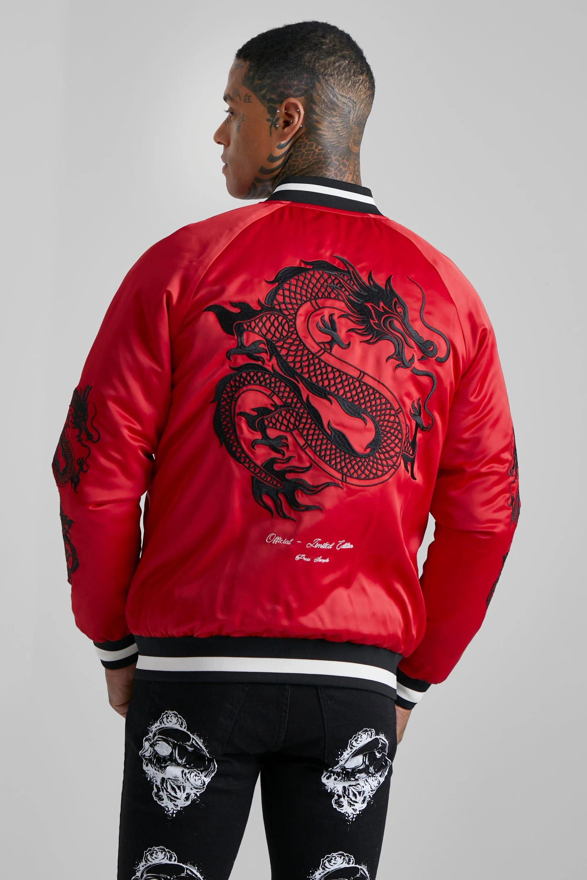 Full Snake Arm And Back Embroidered Bomber