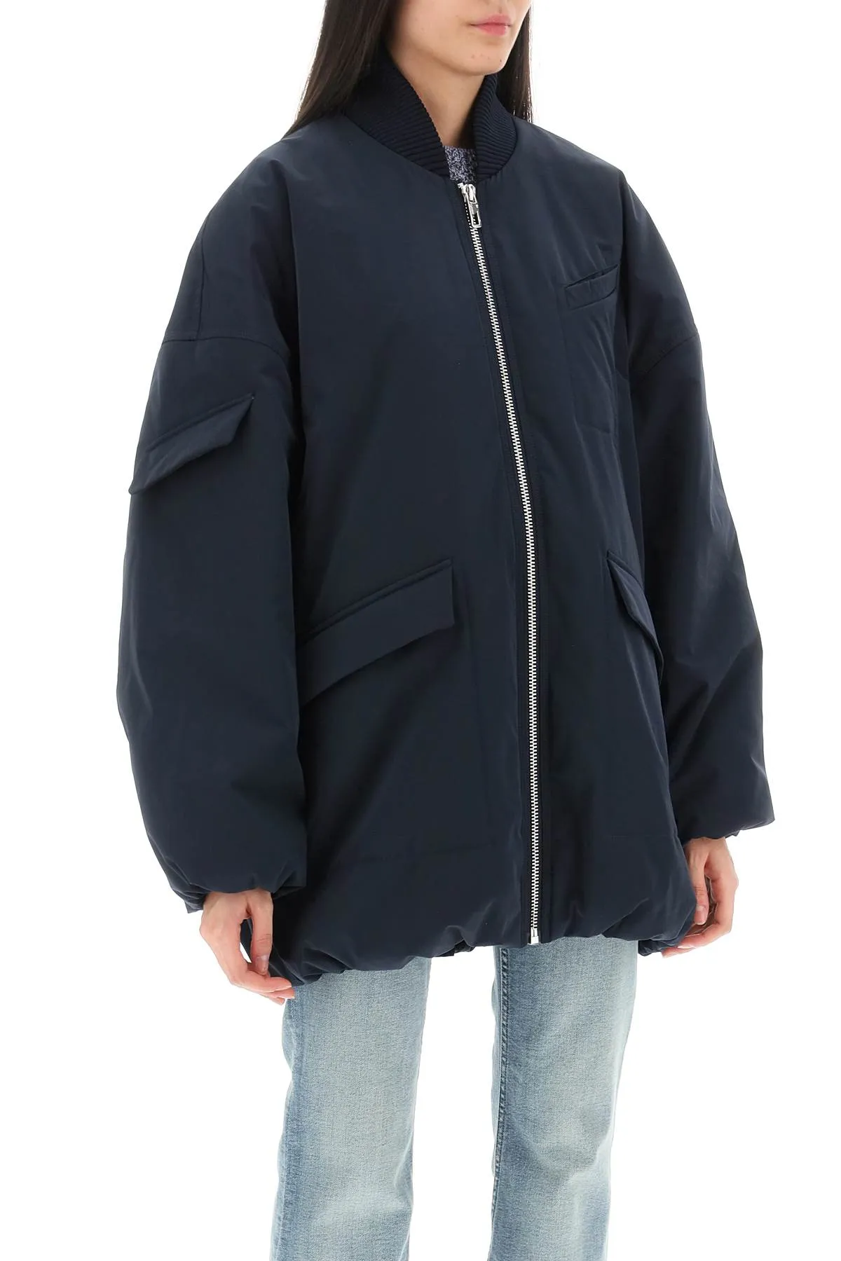 Ganni Oversized Midi Bomber Jacket   Blue