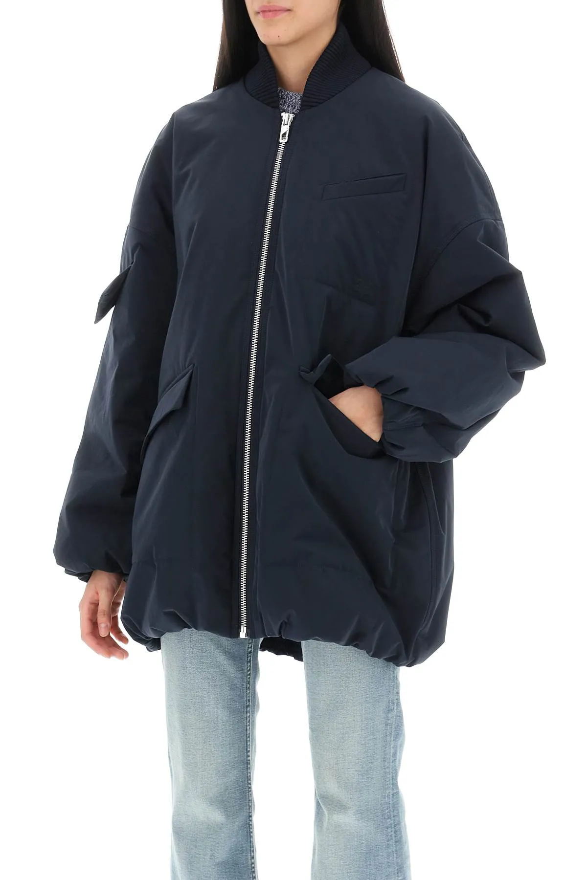 Ganni Oversized Midi Bomber Jacket   Blue