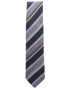 Grey and Navy Striped Cotton Tie