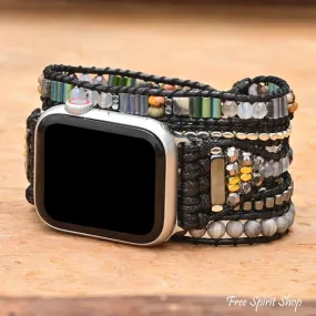 Handmade Black & Gray Beaded Apple Watch Band