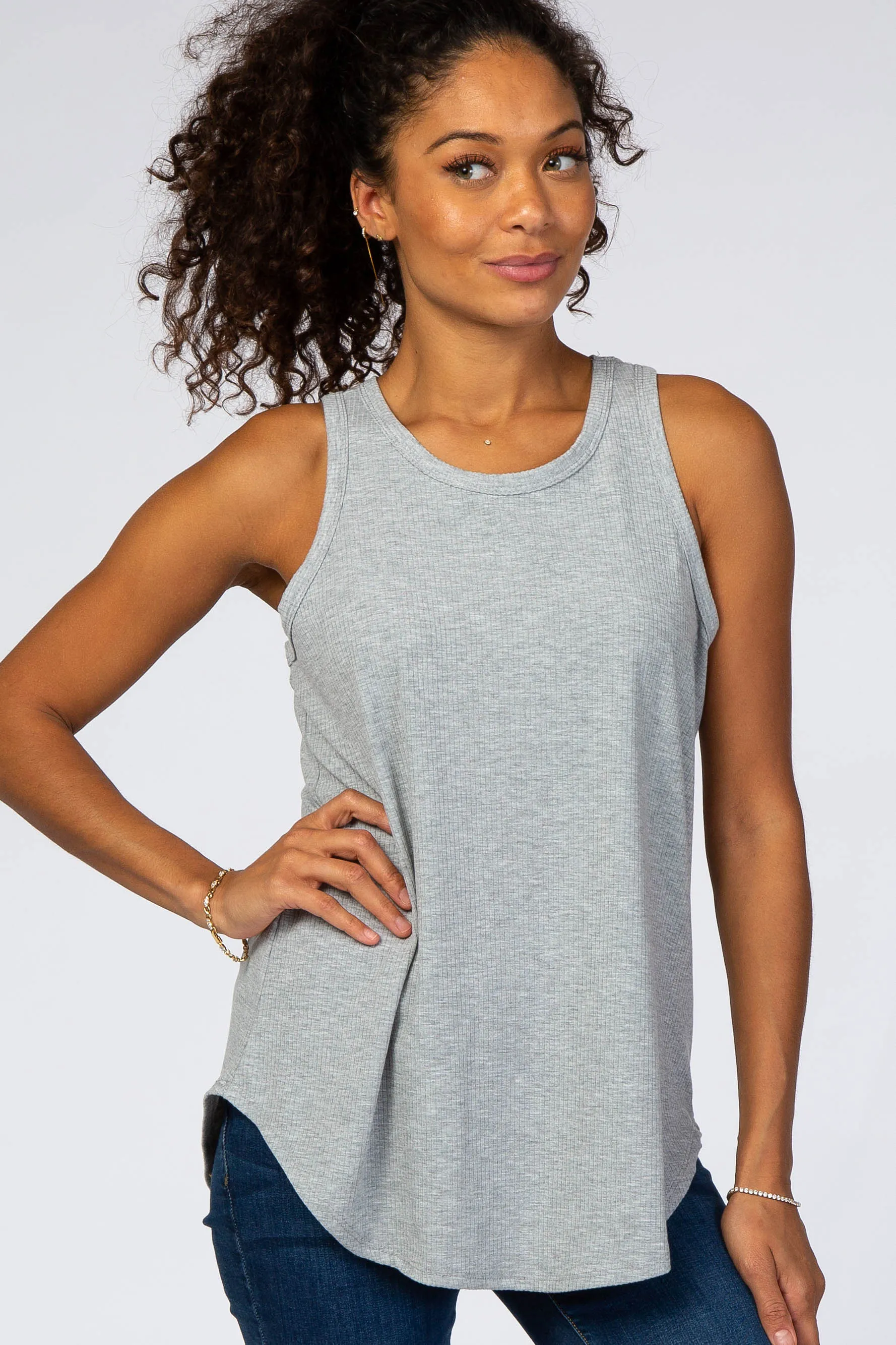 Heather Grey Ribbed Sleeveless Top