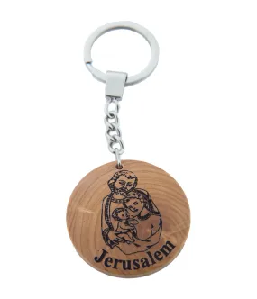 Holy Family Keychain, Olive Wood