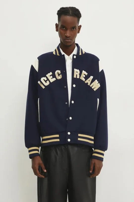 ICECREAM bomber jacket Drippy Varsity Jacket men’s navy blue color IC24301