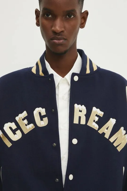 ICECREAM bomber jacket Drippy Varsity Jacket men’s navy blue color IC24301