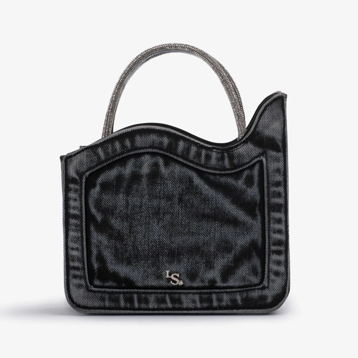 IVY SMALL BAG Black denim and Crystals small bag