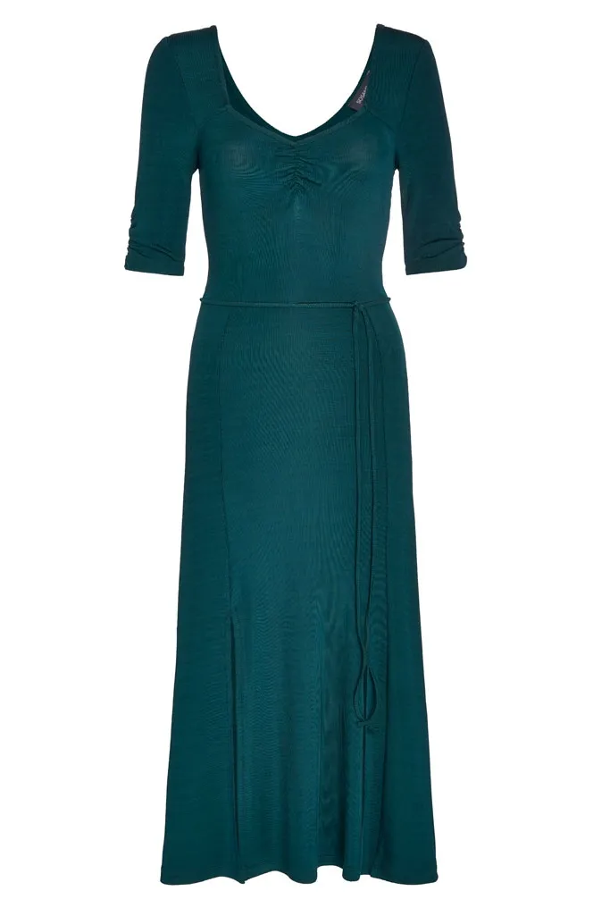 Jade Green Ribbed Sweetheart Neckline Jersey Dress