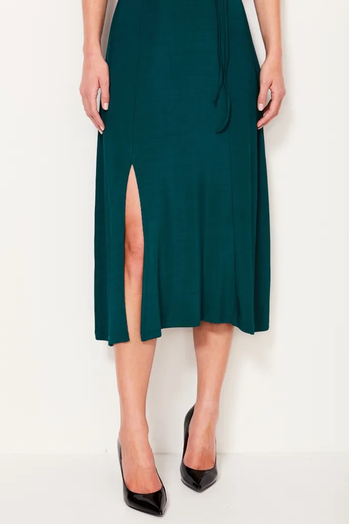 Jade Green Ribbed Sweetheart Neckline Jersey Dress