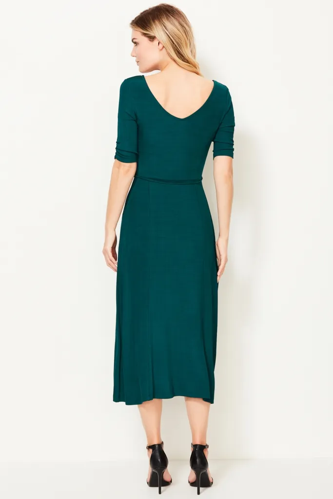 Jade Green Ribbed Sweetheart Neckline Jersey Dress