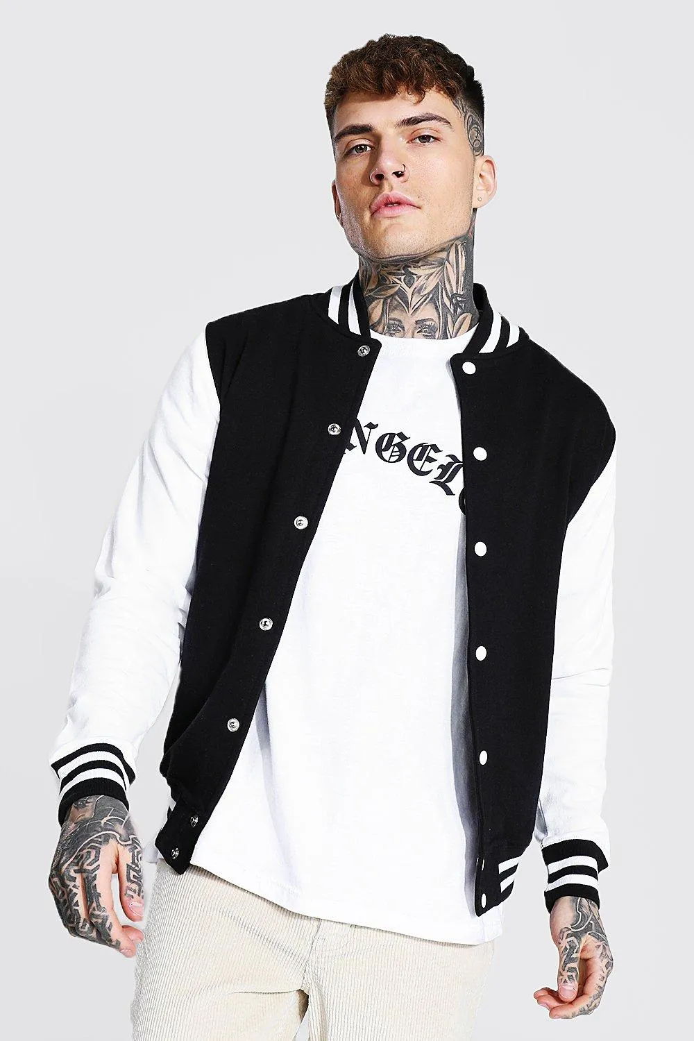 Jersey Varsity Bomber Jacket With Sports Rib