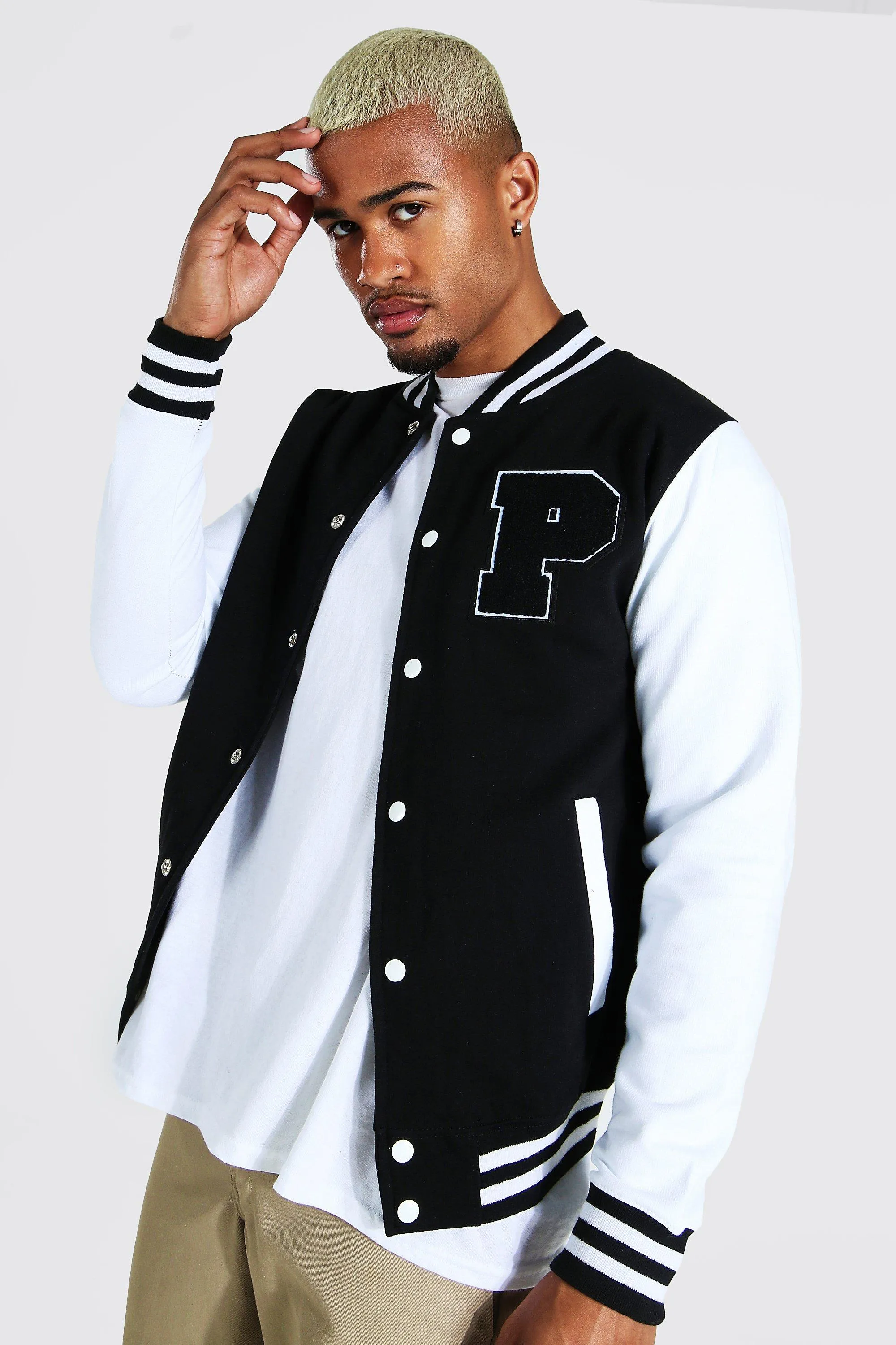 Jersey Varsity P Badge Bomber With Sports Rib