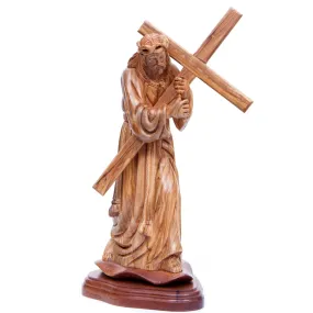 Jesus Christ Carrying Cross Wooden Carving, 12.4