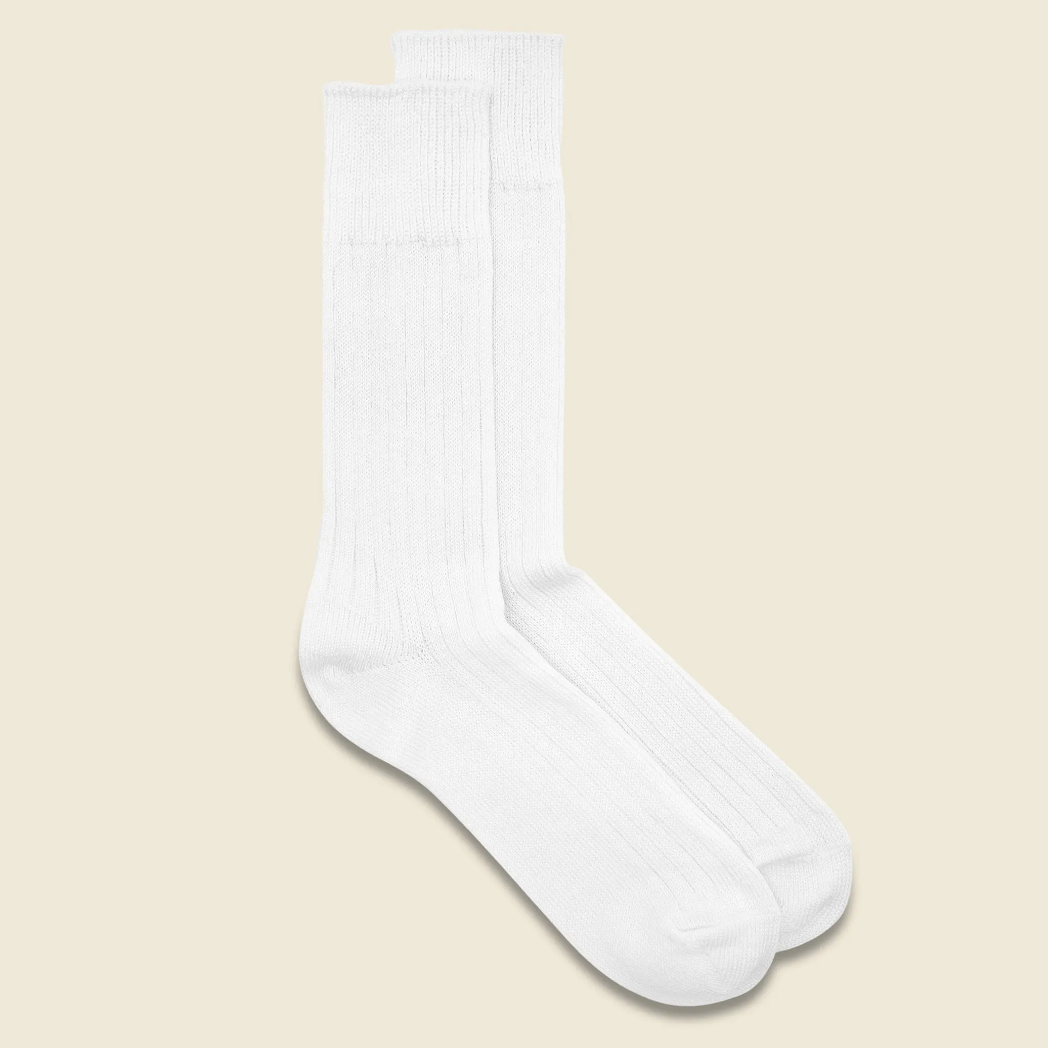 Linen Cotton Ribbed Crew Sock - Off White