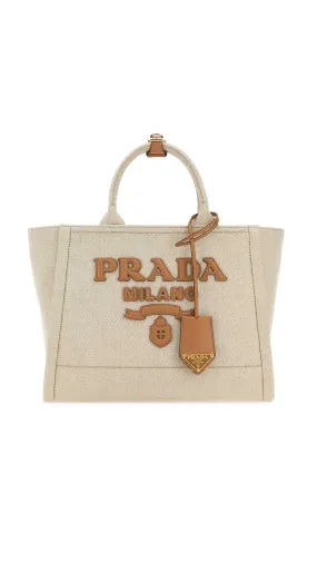 Logo Embroidered Canvas Tote - Natural