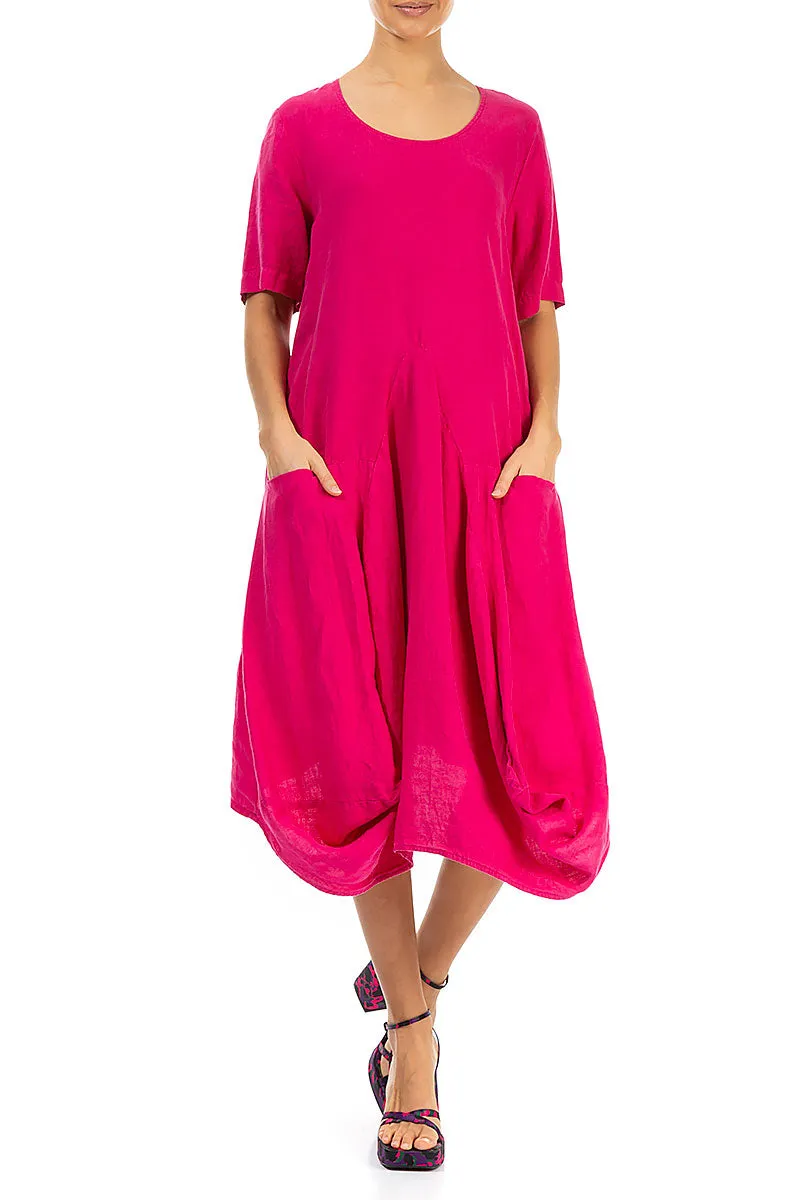 Loose Bright Berry Linen Dress