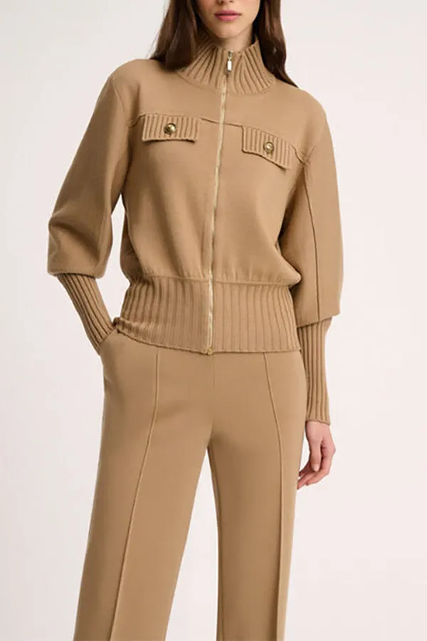 Luisa Spagnoli MERLO CAMEL KNIT BOMBER JACKET