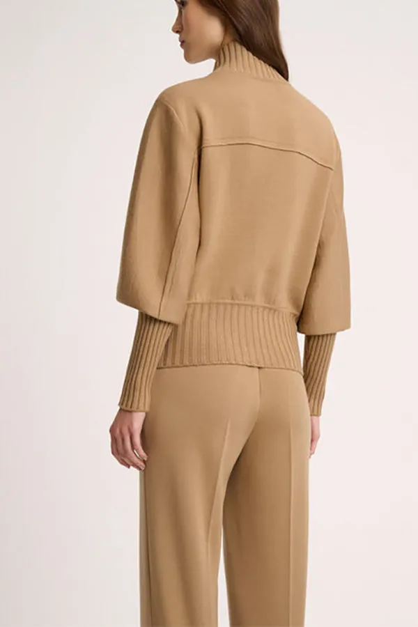 Luisa Spagnoli MERLO CAMEL KNIT BOMBER JACKET