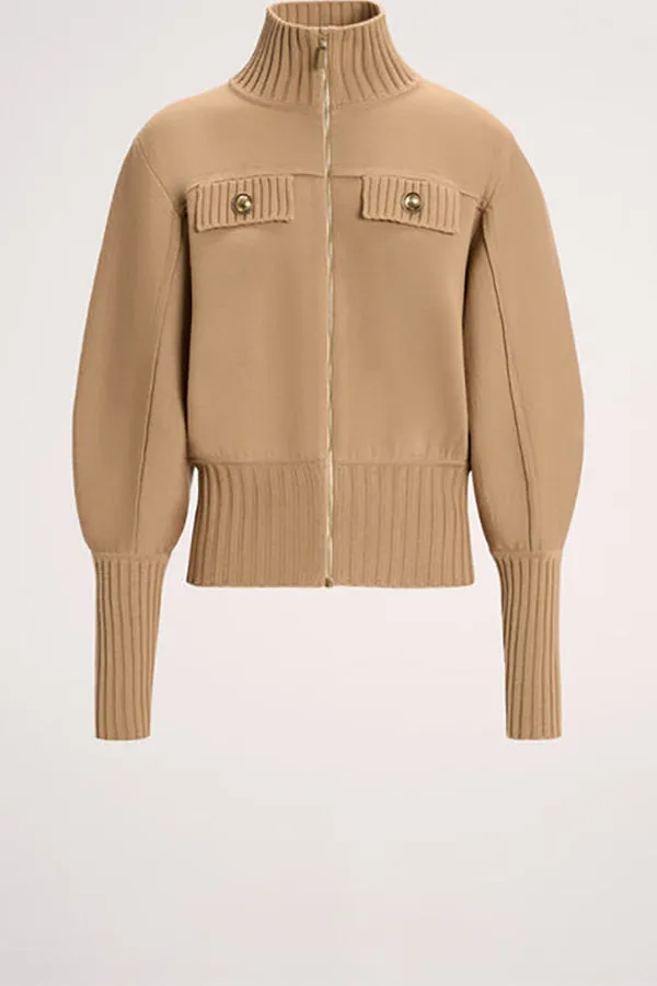 Luisa Spagnoli MERLO CAMEL KNIT BOMBER JACKET