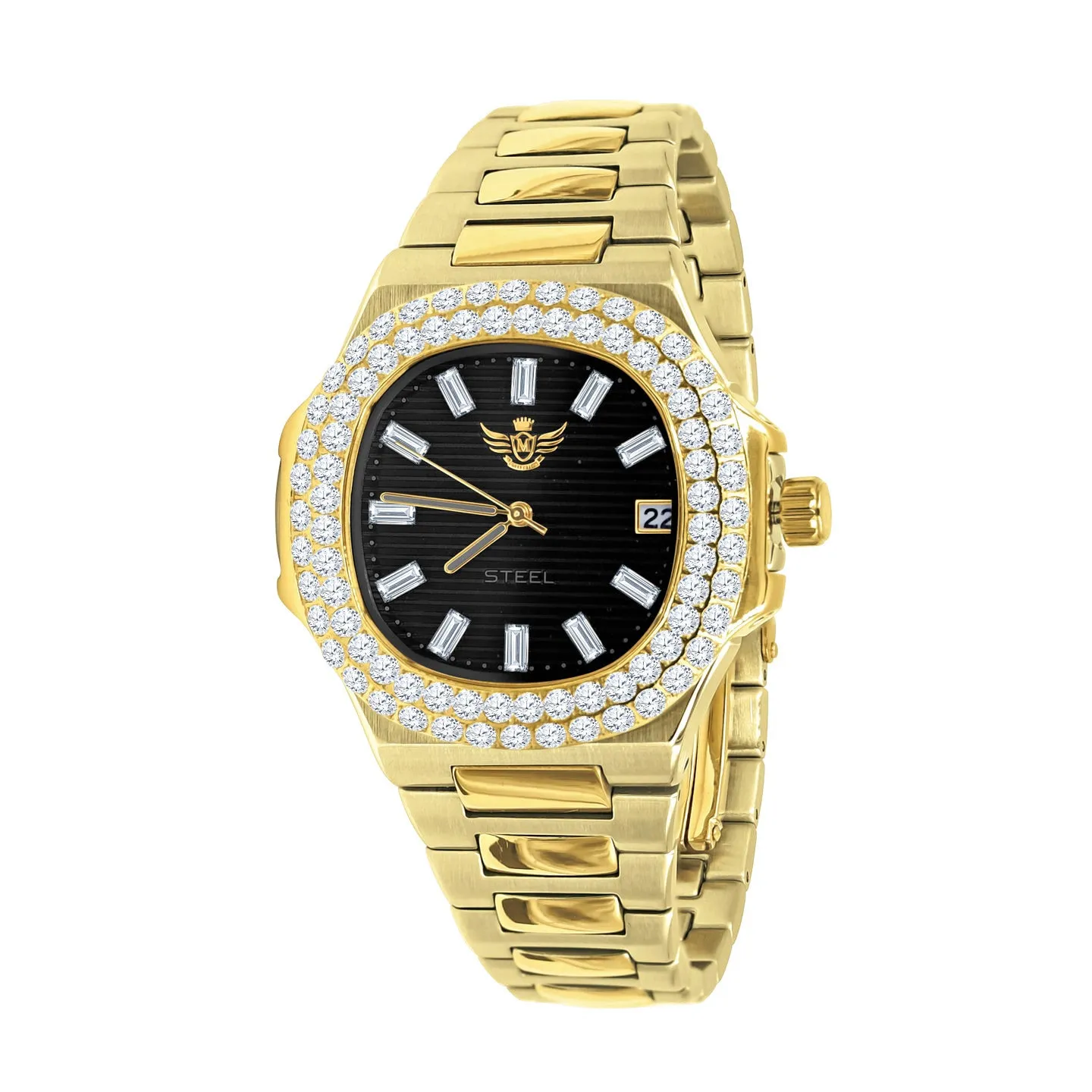 Modern Stainless Steel CZ Bezel Sports Watch